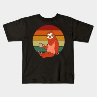 Sloth Coffee Retro Sunset Kids T-Shirt